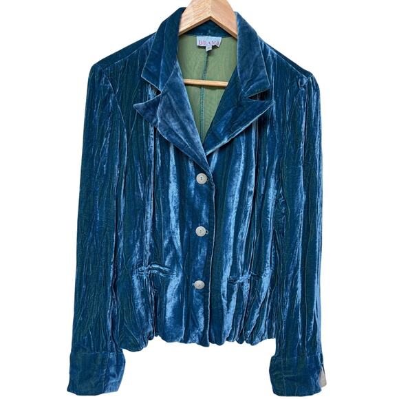 Vintage Deep Teal Crushed Velvet Whimsigoth Boho Jacket by Drama size M - Picture 1 of 14